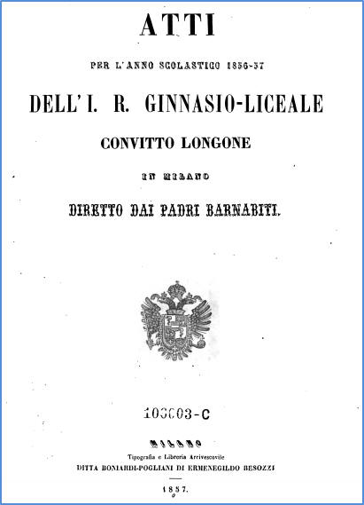 Il frontespizio del documento dei Padri Barnabiti