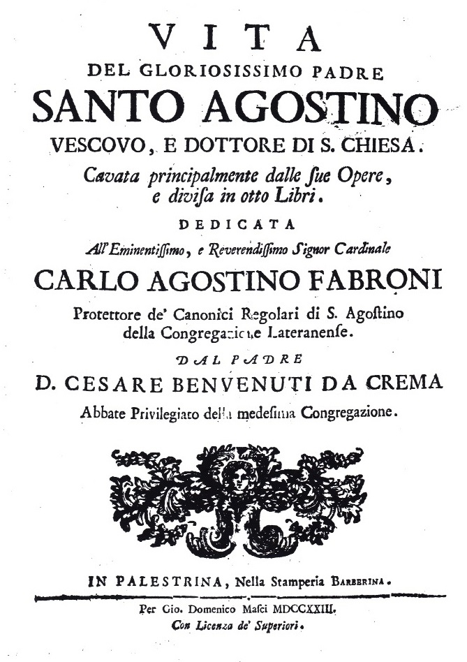 Frontespizio dell'opera di Cesare Benvenuti da Crema