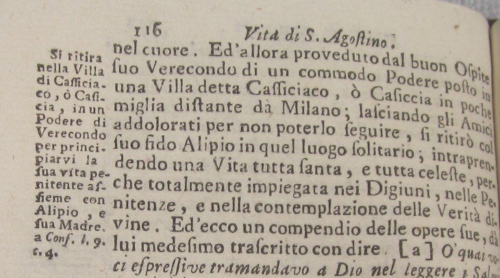 Il passo dell'opera di Vittore Silvio Grandi relativo al rus Cassiciacum a pag 115 e 116