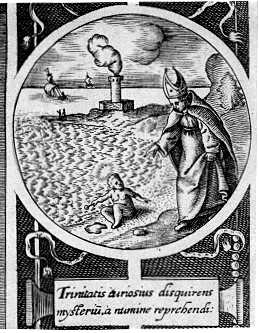 Agostino incontra Gesù sulla spiaggia nella stampa di Bry alla Biblioteca Nazionale di Parigi