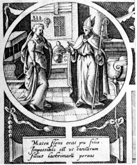 Monica consolata da un vescovo nella stampa di Bry alla Biblioteca Nazionale di Parigi
