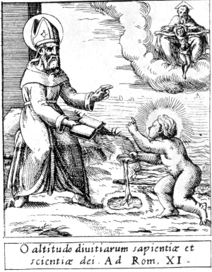 Agostino incontra il Bambino Gesù sulla spiaggia, dalla stampa di Kartarius alla Biblioteca Nazionale di Parigi