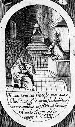 Agostino predica ai suoi frati, da una stampa di Leclerc alla Biblioteca Nazionale di Parigi