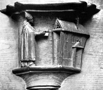 Agostino fonda un monastero e dà la Regola, particolare dal Coro della chiesa di santa Gertrude a Lovanio