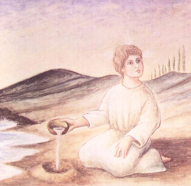 Particolare del volto del bambino sulla riva del mare