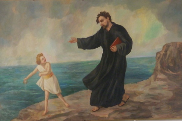 Agostino e il bambino sulla spiaggia