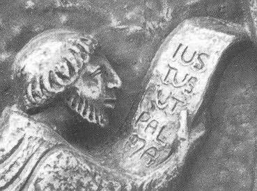 Particolare della scena in cui Agostino scrive il personaggio raffigurato è l'amico Possidio, porta di sant'Agostino a Ried