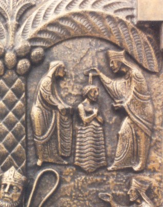 Battesimo di sant'Agostino, particolare della porta di sant'Agostino a Ried