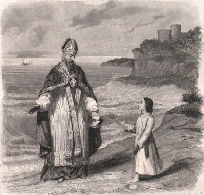 Agostino incontra Gesù sulla spiaggia, nella pubblicazione francese di in una Vita di sant'Agostino