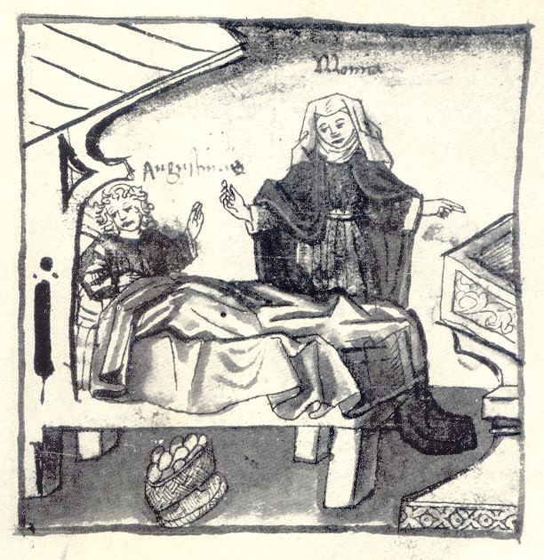 Agostino da bambino chiede il battesimo, immagine tratta dalla Vita sancti Augustini