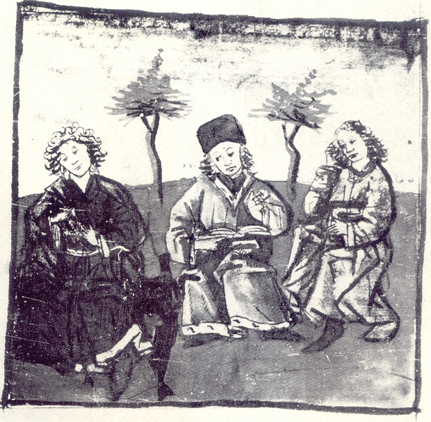 Agostino e Nebridio riflettono sulle loro passioni, immagine tratta dalla Vita sancti Augustini
