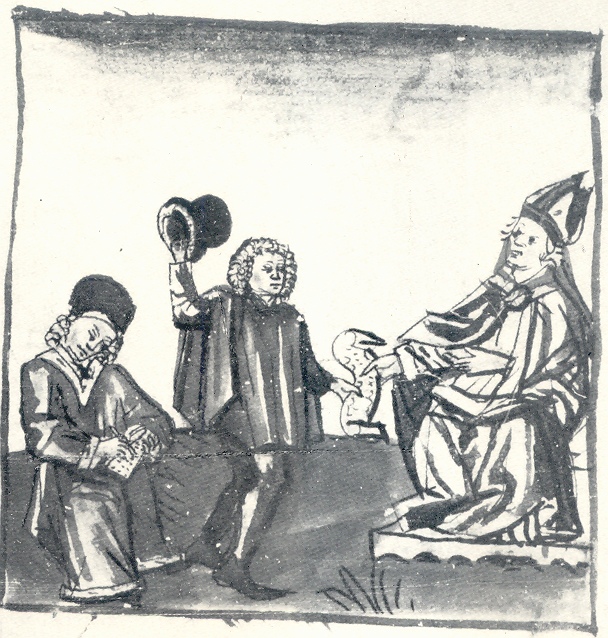 Agostino scrive ad Ambrogio, immagine tratta dalla Vita sancti Augustini