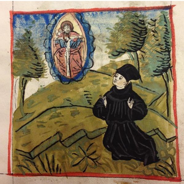 Agostino è ferito d'amore per il Cristo sofferente, immagine tratta dalla Vita sancti Augustini