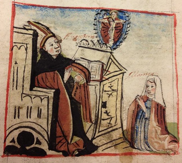Agostino davanti alla Trinità non vede una donna che lo invoca, immagine tratta dalla Vita sancti Augustini