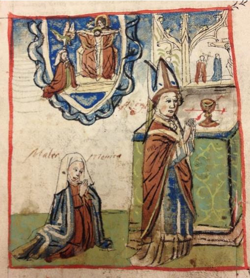 Agostino celebra la Messa e la vedova ha la visione della Trinità, immagine tratta dalla Vita sancti Augustini