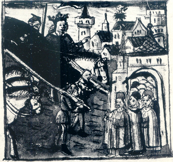 Il popolo di Pavia accoglie le reliquie, immagine tratta dalla Vita sancti Augustini