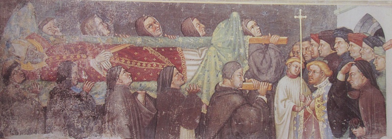 Traslazione delle sue reliquie a Pavia: affresco di Ottaviano nelli a Gubbio