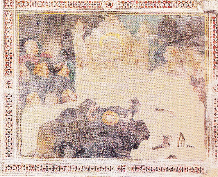 Agostino consegna la Regola: affresco di Ottaviano nelli a Gubbio