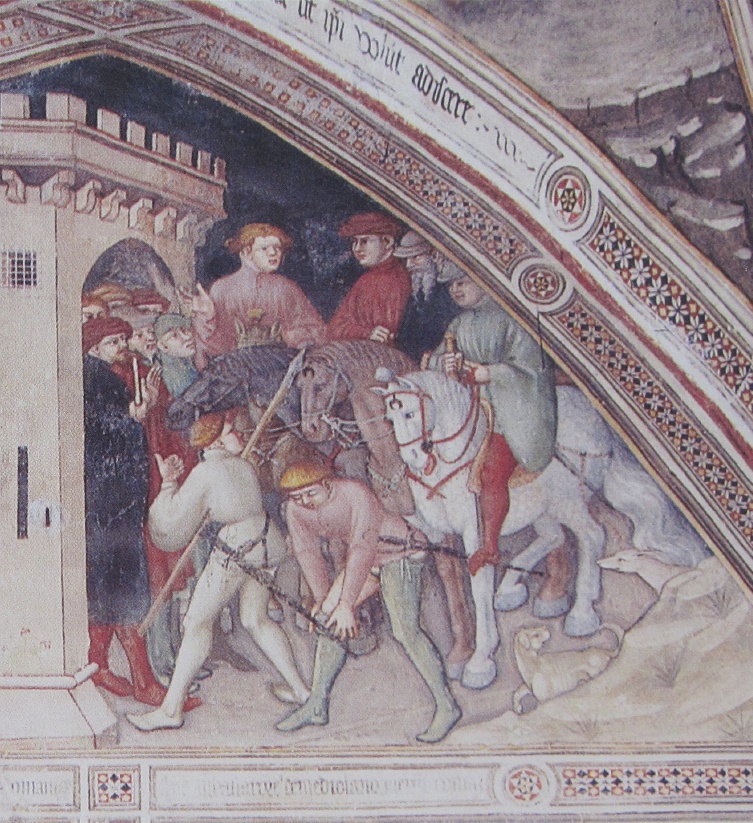 Una ambasciata milanese si presenta a Simmaco: affresco di Ottaviano nelli a Gubbio