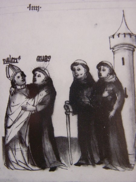 Agostino è accolto da Valerio vescovo di Ippona, immagine tratta dalla Historia Augustini