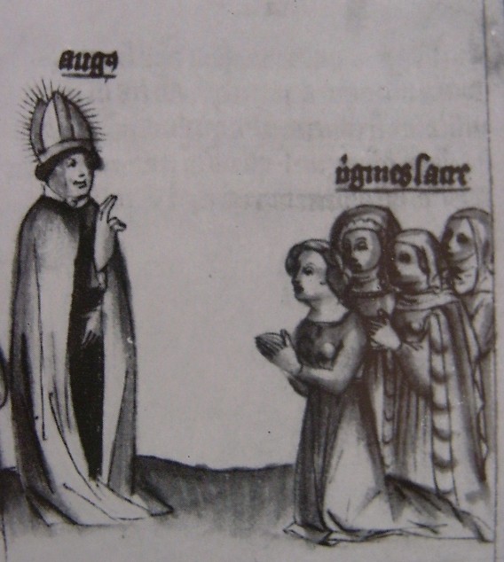 Agostino consegna la regola alle vergini, immagine tratta dalla Historia Augustini