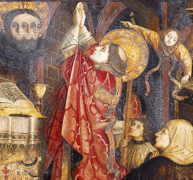 Agostino e la vedova, nel pannello del Maestro di Uttenheim nel convento di Novacella