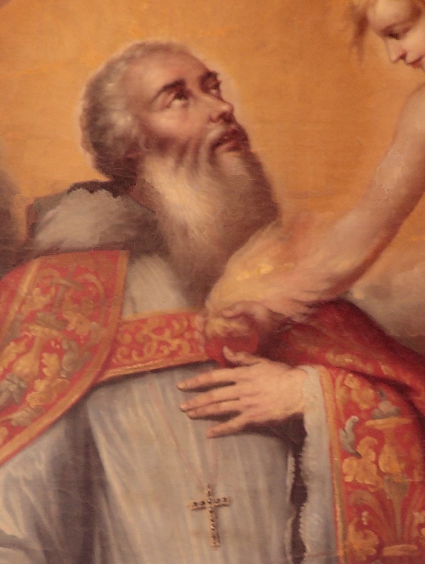 Particolare di Agostino che riceve il cuore fiammante da un angelo