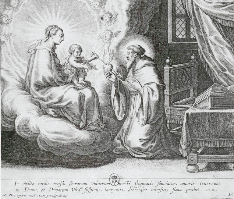 Agostino è ferito d'amore per il Cristo, dalla stampa di Bolswert pubblicata a Parigi nel 1624