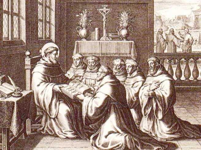 Agostino costruisce un monastero e dà la regola, dalla stampa di Bolswert pubblicata a Parigi nel 1624