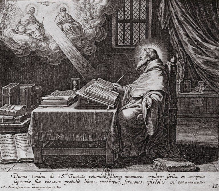 Agostino è rapito davanti alla Trinità, dalla stampa di Bolswert pubblicata a Parigi nel 1624