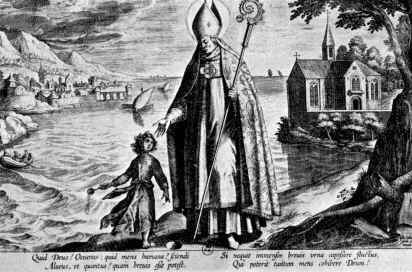 Agostino e il bimbo sulla spiaggia nella stampa di Collaert alla Biblioteca Nazionale di Parigi