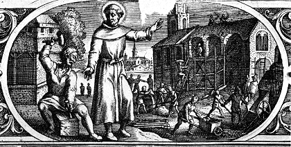 Agostino costruisce monasteri in Africa nella stampa di Collaert alla Biblioteca Nazionale di Parigi