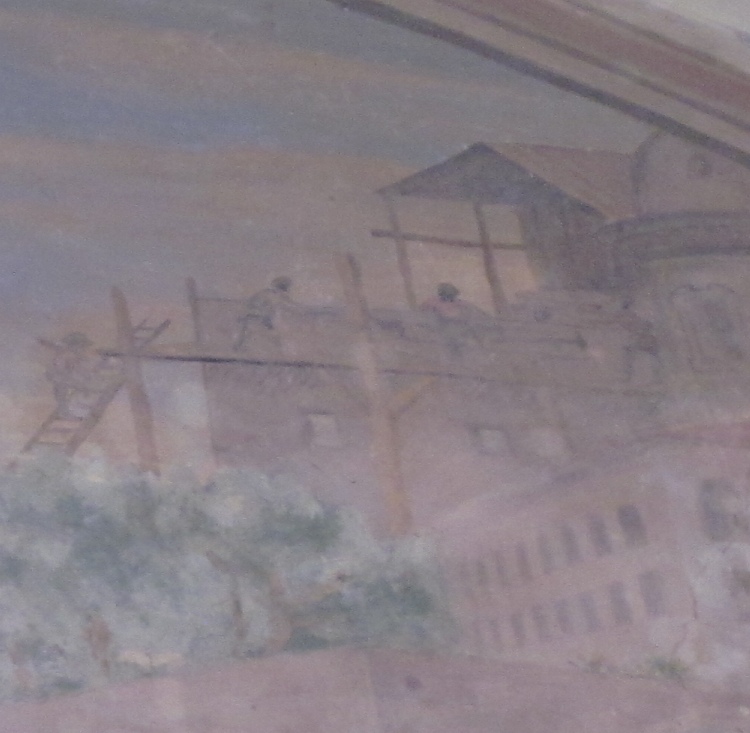 Agostino costruisce monasteri in Africa, lunetta nel chiostro del convento agostiniano di Cortona
