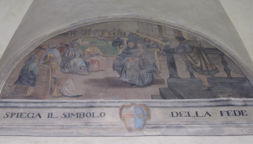Agostino confuta Fortunato spiegando il simbolo della fede cattolica. Lunetta nel chiostro del convento agostiniano di Cortona