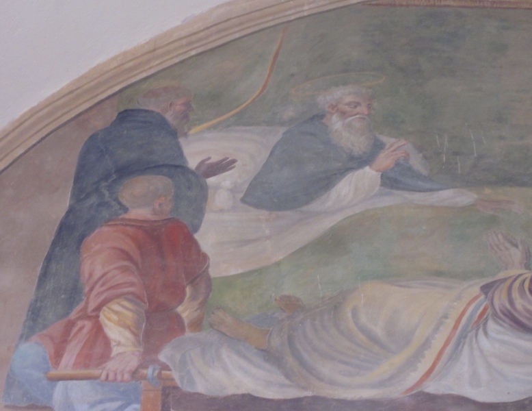 Agostino alla fine della sua vita guarisce un ammalato, lunetta del chiostro del convento agostiniano di Cortona
