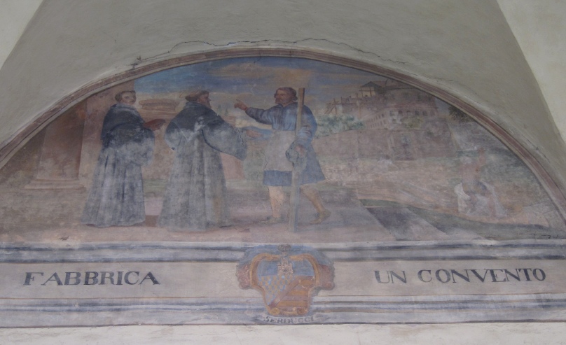 Agostino costruisce monasteri in Africa, lunetta nel chiostro del convento agostiniano di Cortona