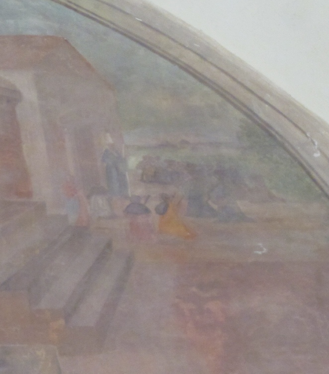 Agostino appare a dei pellegrini in viaggio e indica loro la strada per raggiungere la sua tomba a Pavia, lunetta nel chiostro del convento agostiniano di Cortona