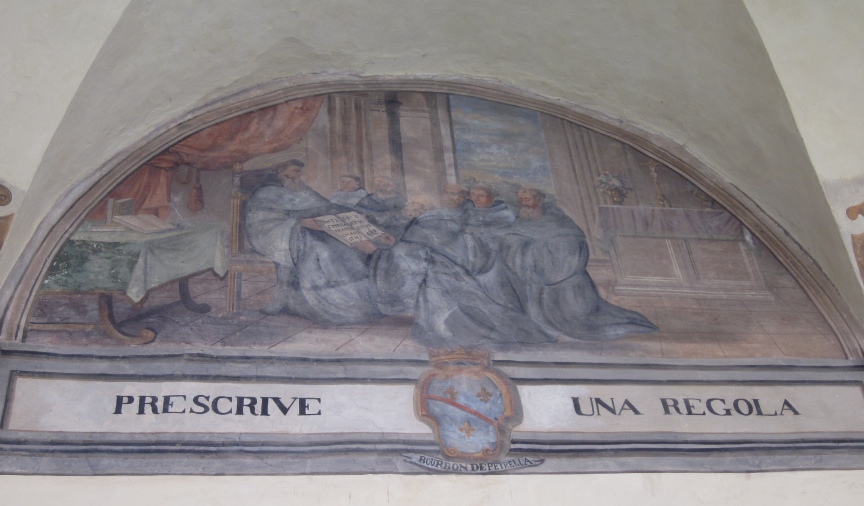 Agostino consegna la regola ai suoi monaci, lunetta nel chiostro del convento agostiniano di Cortona