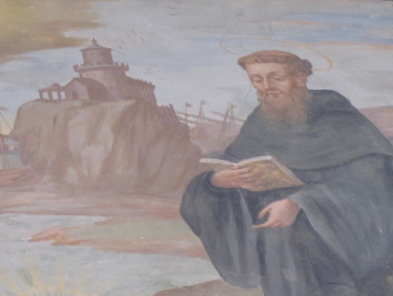 Il mistero della Trinità: Agostino incontra il bambin Gesù su una spiaggia luneta nel chiostro del convento agostiniano di Cortona