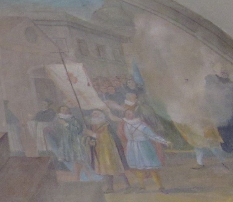 Miracolo dei ceri che non si consumano mai, lunetta nel chiostro del convento agostiniano di Cortona