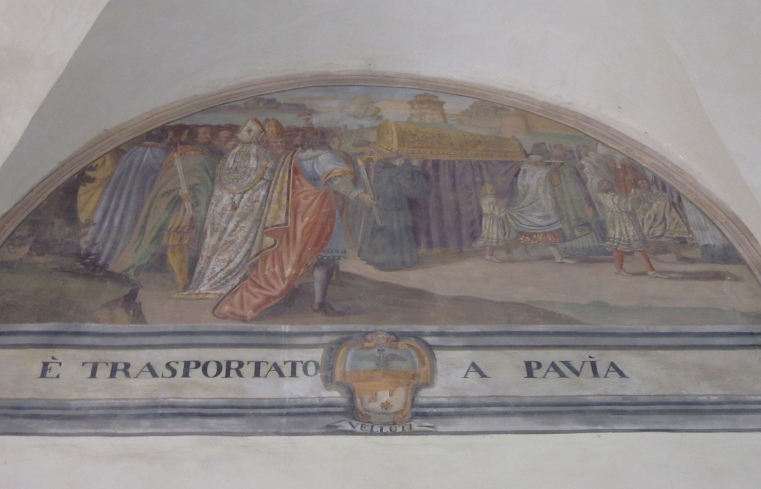 Traslazione delle reliquie di Agostino nella città di Pavia, lunetta nel chiostro del convento agostiniano di Cortona