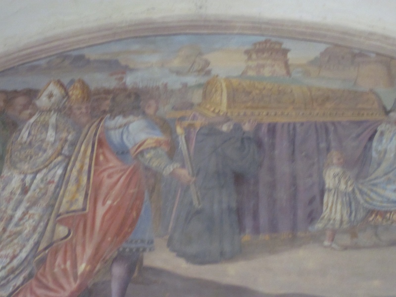 Traslazione delle reliquie di Agostino nella città di Pavia, lunetta nel chiostro del convento agostiniano di Cortona