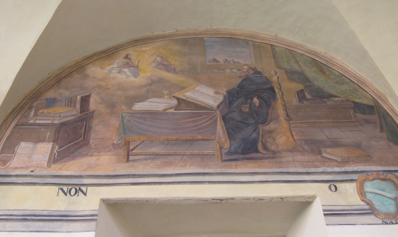 Agostino è rapito davanti alla Trinità, lunetta nel chiostro del convento agostiniano di Cortona