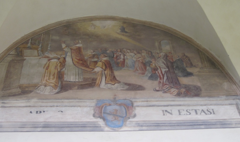 Agostino rapito davanti alla Trinità non vede una donna e mentre celebra la messa costei vede la Trinità, lunetta nel chiostro del convento agostiniano di Cortona