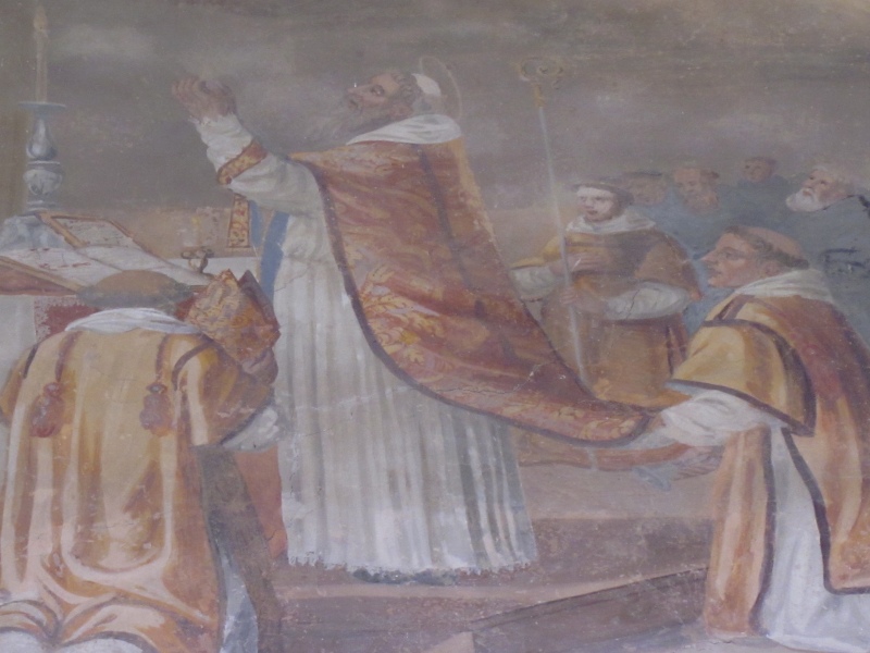 Agostino rapito davanti alla Trinità non vede una donna e mentre celebra la messa costei vede la Trinità, lunetta nel chiostro del convento agostiniano di Cortona