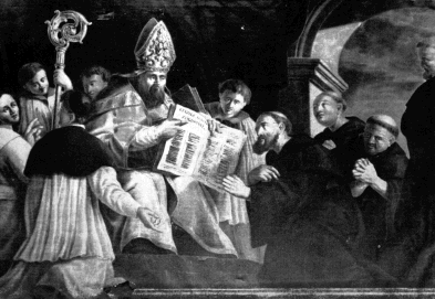 Agostino dà la Regola ai monaci in una tela di Stramot a Diest