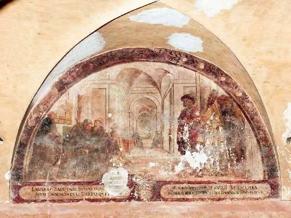 Agostino consacrato sacerdote in un affresco nel chiostro del monastero agostiniano di Fano