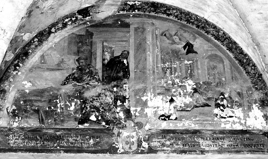 Agostino rapito davanti alla Trinità non vede una donna e mentre celebra la messa costei vede la Trinità nel chiostro del monastero agostiniano di Fano