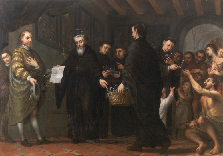 Sant'Agostino riceve beni dai ricchi e li distribuisce ai poveri