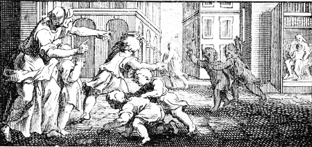 Agostino portato a scuola, immagine dalla stampa di Jean Mariette